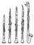 Set of vector images of different types of woodwind instrument drawn by lines