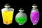 Set of vector isolated magic potions in glass bottles