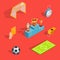 Set of vector isometric soccer icons