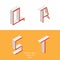 Set of vector isometry letters Q R S T. Font part, good for lettering and writing quotes