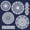 Set of vector lace round ornaments and patterns. Collection of Indian ornamental mandalas. Imitation of needlework design