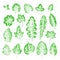 Set of vector Leaf imprints. Collection of green leaves imprints