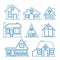 Set of Vector line art illustration of cool detailed house icon isolated on white background. For coloration