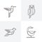 Set of vector line art logo with birds. Outline illustrations of hummingbird