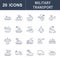 Set Vector Line Icons of Military Transport.