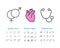 Set of vector linear icons gender, human internal organs, medical