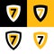 Set of Vector Logo in Black, yellow and white colors. Shield Badge with Seven.
