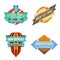 Set of vector logo retro ribbon labels and futuristic style banners