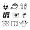 Set of vector monochrome beach vacations icons in flat style