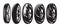Set of vector monochrome templates of various motorcycle wheels