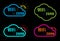 set of vector neon icons of different colors in the form of clouds with the words free Wi fi zone on a black background