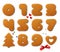 Set of vector numbers in shape of Christmas gingerbreads with design elements