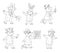 Set of vector outline animal doctors. Cute funny characters. Medical coloring page for children. Hospital scenes isolated on white