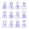 A set of vector outline medical avatars: a therapist, a doctor, a surgeon, an otolaryngologist and a nurse