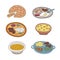 Set of vector pied doodle food icons in flat style