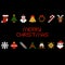 Set of vector pixel art christmas icons. Santa, star, candy, deer, snowflake in 8-bit