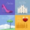 Set of vector posters, flyers, postcards, design, illustration for Italy