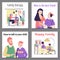 A set vector posters with happy parents talking with children.