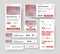 Set of vector product UI cards with rounded corners and red buttons for mobile app stores