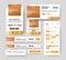 Set of vector product UI cards with square elements for photos and orange mobile app store buttons