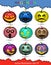 Set of vector pumpkins of different colors in honor of Halloween, with different emotions