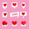 Set vector red hearts 3-D for valentine`s day.Creative icon design for various tasks.illustration.Concept of love on pink.