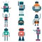 Set of vector robots in cartoon style. Isolated vector robots in a white background