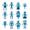 Set of vector robots in flat cartoon style. Cute Cartoon Robotic Character Artificial Intelligence - Concept Flat Vector