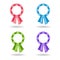 Set of vector rosettes. Decoration from rose, blue, green, violet ribbons.