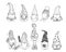 Set of vector scandinavian forest gnomes, Christmas winter gnomes clipart