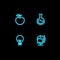 Set of vector school theme neon blue icons. Explorer collection of glowing pictogram idea, genius, science, traveler isolated on