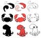 A set of vector sea food crab, shrimp and octopus, hand-drawn in sketch style. set of isolated elements black outline and silet