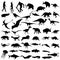 Set of vector silhouettes of dinosaurs. Collection of dinosaurs. Black ancient animals. Ancient animals silhouette.