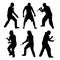 Set of vector silhouettes of fighting men with knife - martial arts, self-defense, criminality