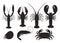 Set of vector silhouettes lobster, crab