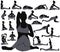 Set of vector silhouettes of slim woman in different yoga poses.