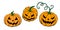 Set of vector simple scary spooky smiling Halloween pumpkins. Jack o Lantern. Traditional decoration in flat style