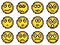 Set of vector simple yellow pixel smiley.