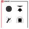 Set of Vector Solid Glyphs on Grid for globe, tool, decor, lamp, metro