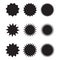 Set of vector starburst, sunburst badges. Black icons on white background. Simple flat style vintage labels, stickers.