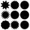 Set of vector starburst, sunburst badges. Black icons on white background. Simple flat style vintage labels, stickers.