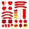 Set of vector stripes and ribbons. Collor red. Icons.