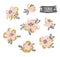 Set of vector stylish grunge pink and gold flowers.