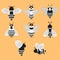 Set of vector stylized bees. Collection of logos with a honey bee. Black and white icons with insects. Tattoo.