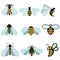 Set of vector stylized bees. Collection of logos with a honey bee. Icons with insects.