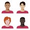 Set of vector teenagers or students diverse avatars with different color of skin in realistic flat style