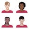 Set of vector teenagers or students diverse icons with different color of skin in realistic flat style