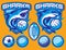 Set of vector templates for sports badges with sharks and balls
