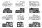 Set of vector thin line icon suburban american houses. For web