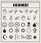 Set of vector Universal Outline Icons For Web and Mobile. Smiles, hands, religion, skull, bomb